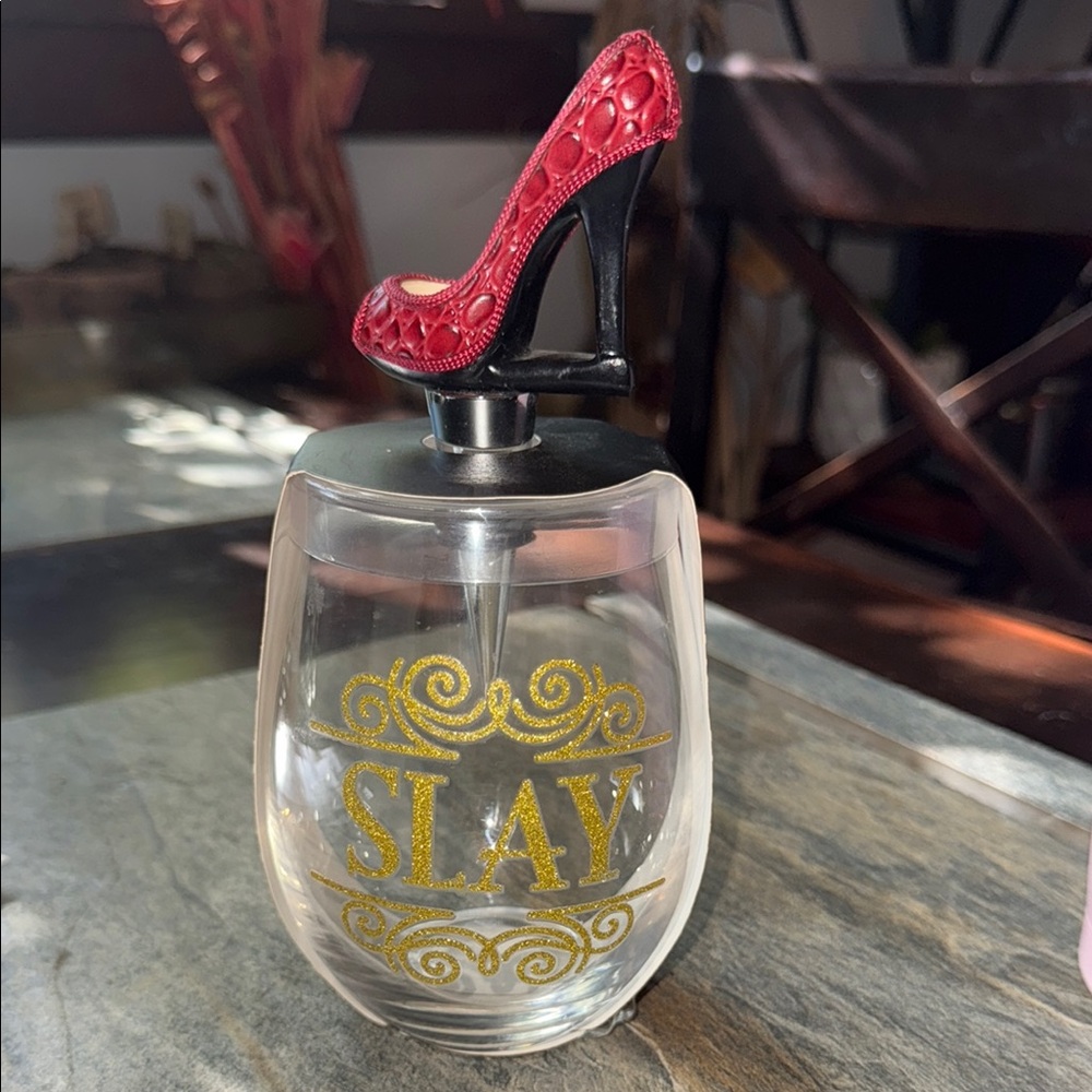 Red High Heel wine glass and stopper new